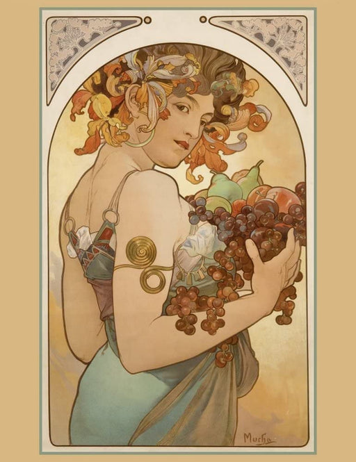 Alphonse Mucha 'Fruit', Czech, 1897, Reproduction Vintage 250gsm A4 & A3 Classic Art Nouveau Poster Print wall art poster – printed in Yorkshire