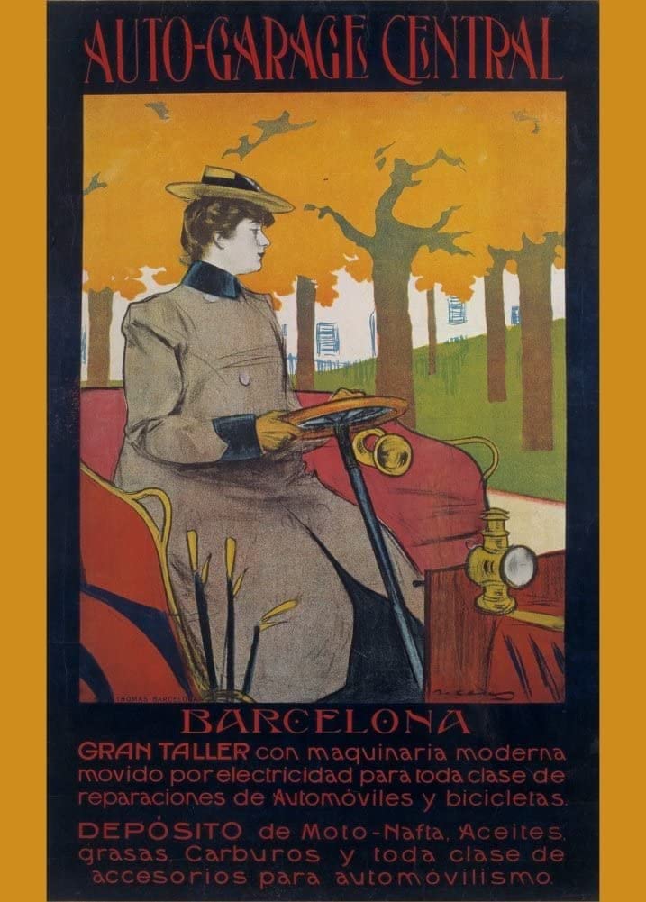 RPW Roystone Print Works Vintage Automobile 'Barcelona Garage Central', Spain, 1901, by Ramon Casas, Reproduction 250gsm A4 & A3 Vintage Automobile Poster wall art poster – printed in Yorkshire