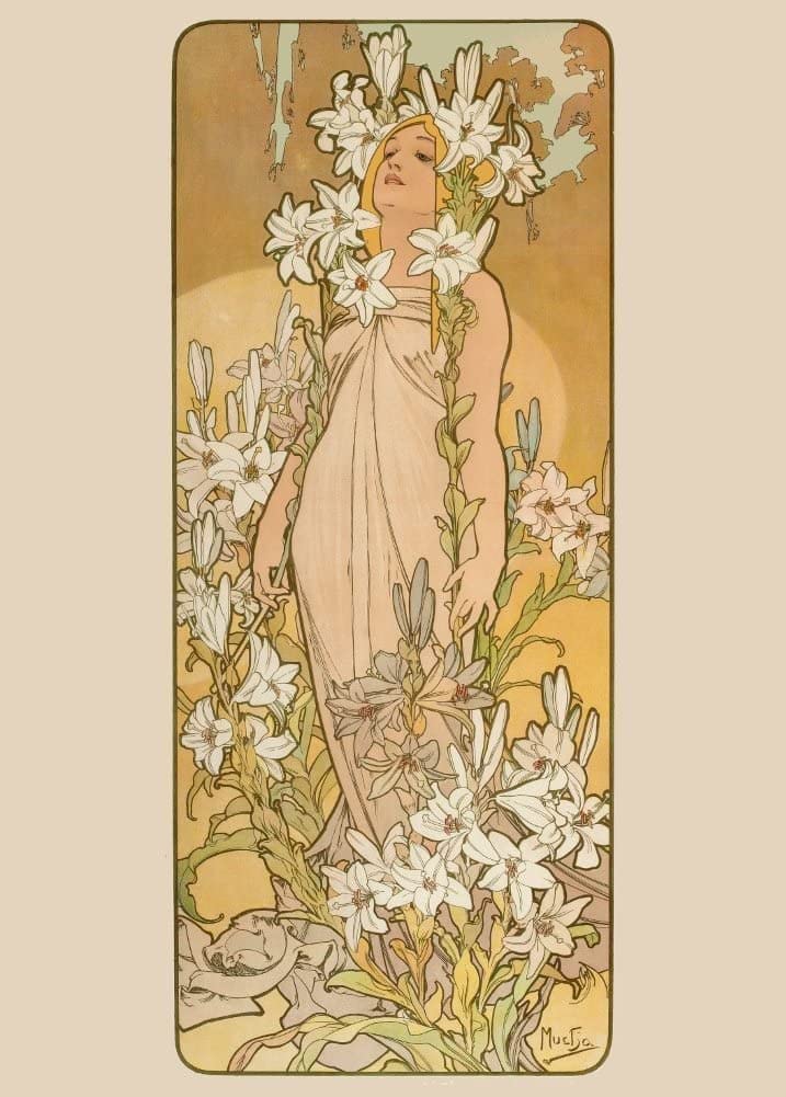 Alphonse Mucha 'Lily, from The Flowers Series', Czech, 1898, Vintage 250gsm A4 & A3 Classic Art Nouveau Poster Print wall art poster – printed in Yorkshire