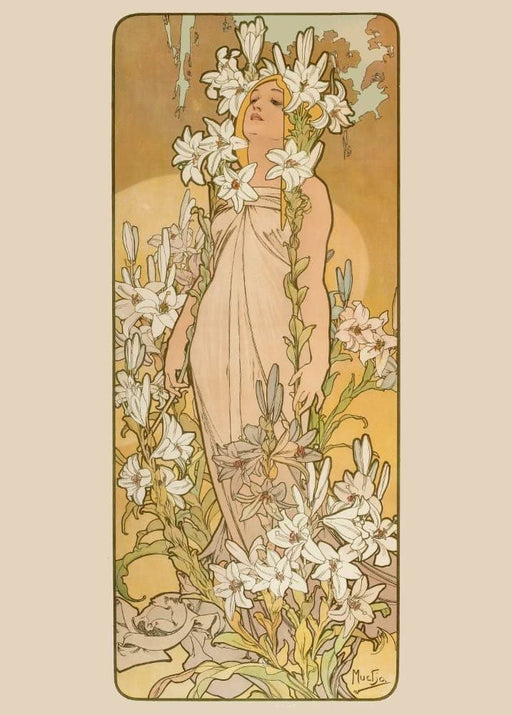 Alphonse Mucha 'Lily, from The Flowers Series', Czech, 1898, Vintage 250gsm A4 & A3 Classic Art Nouveau Poster Print wall art poster – printed in Yorkshire