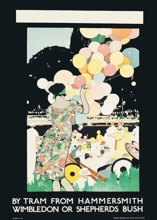 RPW Roystone Print Works Vintage London Underground 'Tram from Hammersmith, Wimbledon or Shepherd's Bush', 1922, Reproduction Art Deco English Travel Poster wall art poster – printed in Yorkshire