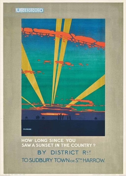 RPW Roystone Print Works Vintage London Underground 'Sudbury and Harrow', 1922, Reproduction Art Deco English Travel Poster wall art poster – printed in Yorkshire