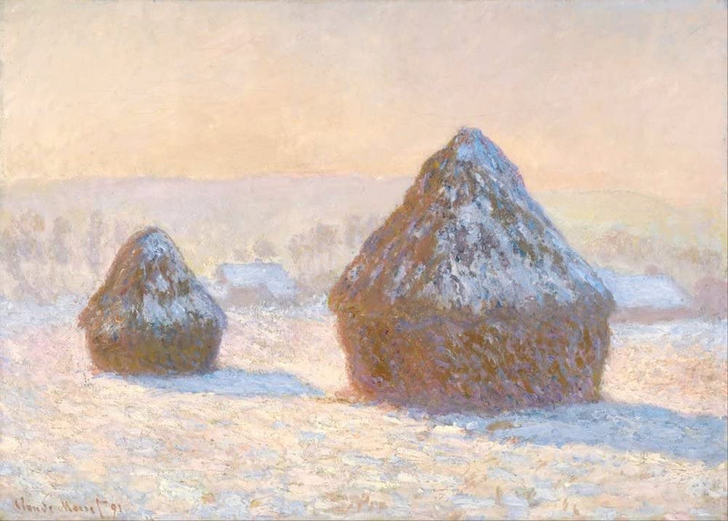 Claude Monet 'Wheatstacks, Snow Effect, Morning', France, 1891, Impressionism, Reproduction 250gsm A4 & A3 Vintage Classic Art Poster Print wall art poster – printed in Yorkshire