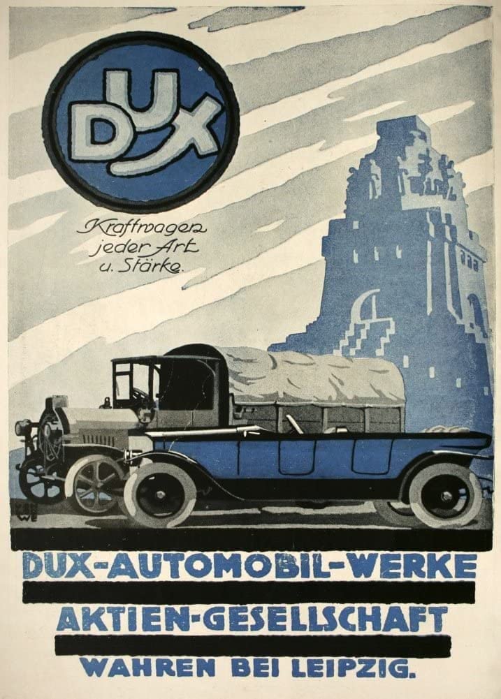 RPW Roystone Print Works Vintage Automobile 'Dux Automobile Manufactureres, Strasbourg', Germany, 1914-18, Reproduction 250gsm A4 & A3 Vintage German WW1 Automobile Poster wall art poster – printed in Yorkshire