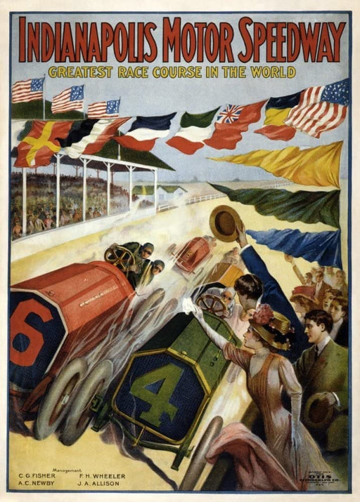 RPW Roystone Print Works Vintage Automobile 'Indianapolis Motor Speedway', U.S.A, 1909, Reproduction 250gsm A4 & A3 Vintage Automobile Poster wall art poster – printed in Yorkshire