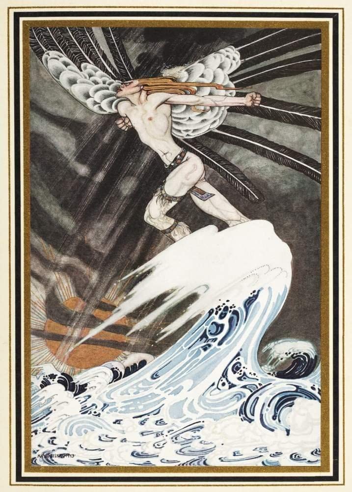 RPW Roystone Print Works Kay Nielsen 'The North Wind Goes Over The Sea', from 'East of The Sun and West of The Moon', Denmark, 1914, Reproduction 250gsm A4 & A3 Vintage Classic Art Nouveau Poster wall art poster – printed in Yorkshire