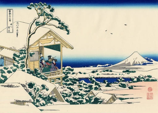 RPW Roystone Print Works Hokusai 'Tea House at Koishikawa, The Morning After a Snowfall', Japan, 18-19th Century, Reproduction gloss A4 & A3 Ukiyo-e Classic Art Poster wall art poster – printed in Yorkshire