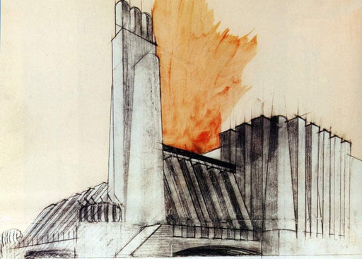 Antonio Sant'Elia 'The Town', Italy, 1913, Reproduction 250gsm A4 & A3 Vintage Italian Futurism Poster Print wall art poster – printed in Yorkshire