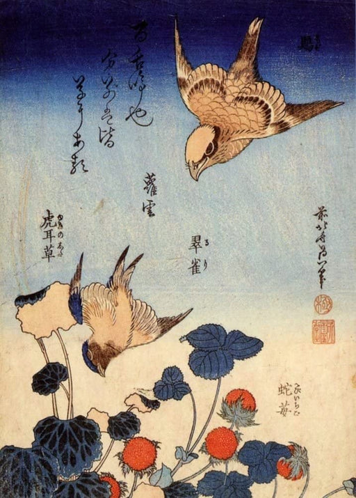RPW Roystone Print Works Hokusai 'Strawberries and Bird', Japan, 18-19th Century, Reproduction gloss A4 & A3 Ukiyo-e Classic Art Poster wall art poster – printed in Yorkshire