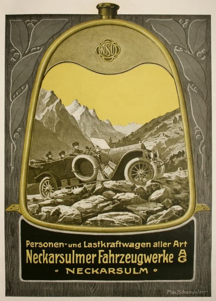 RPW Roystone Print Works Vintage Automobile 'Neckarsulmer Automobile Manufacturers', Germany, 1914-18, Reproduction 250gsm A4 & A3 Vintage German WW1 Automobile Poster wall art poster – printed in Yorkshire