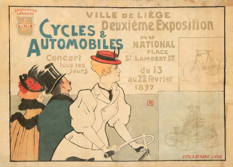 RPW Roystone Print Works Vintage Cycling 'Cycles and Automobile Exhibition', Belgium, 1897, Reproduction 250gsm A4 & A3 Vintage Art Nouveau Cycling Poster wall art poster – printed in Yorkshire