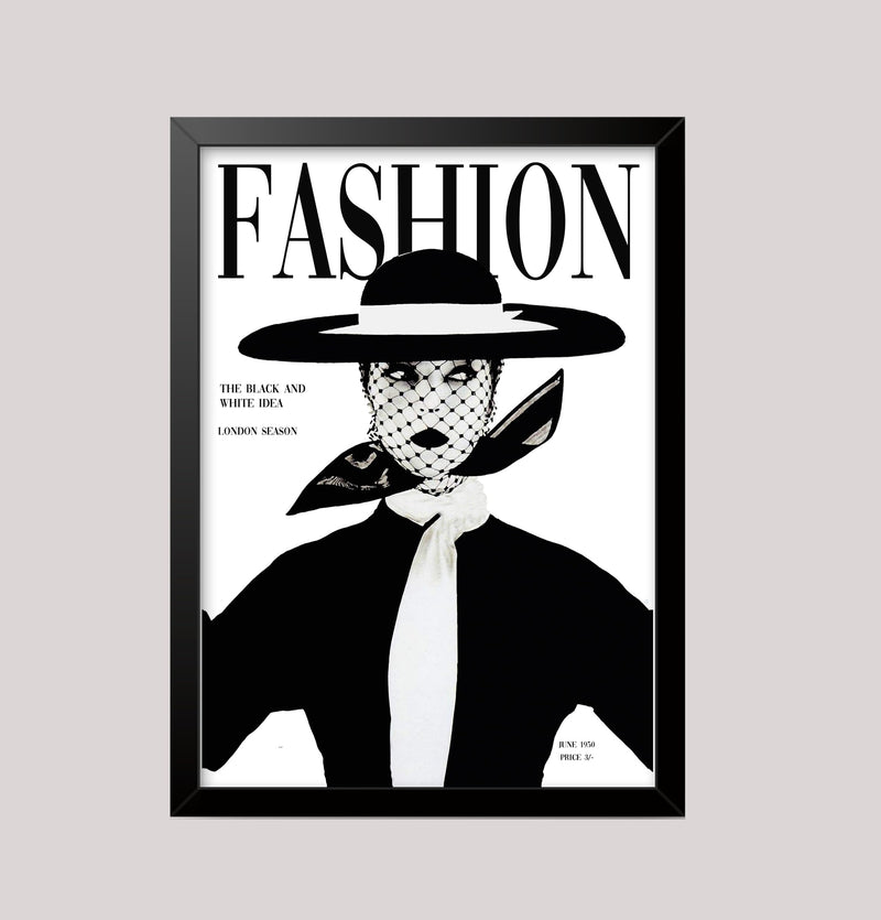 Vintage Magazine Art Cover FASHION 1950 Black and white Beauty wall art poster print wall art poster – printed in Yorkshire
