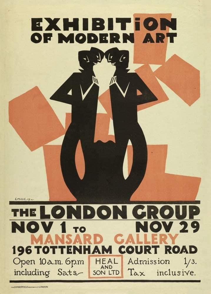 RPW Roystone Print Works Vintage London Group 'Exhibition of Modern Art', 1919, Edward McKnight Kauffer, Reproduction Classic Art Deco English Travel Poster wall art poster – printed in Yorkshire