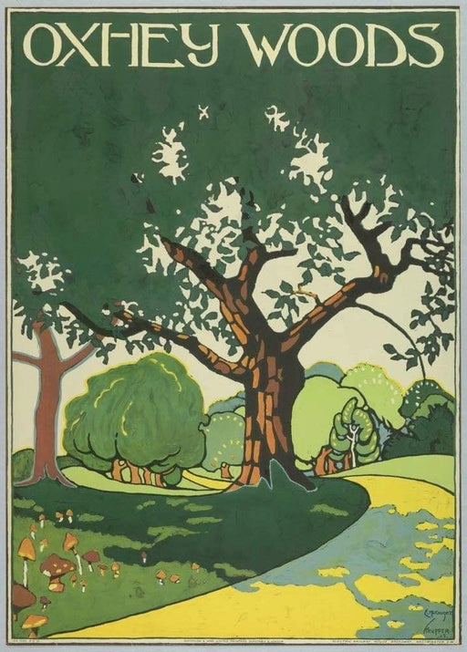 RPW Roystone Print Works Vintage London 'Oxhey Woods', 1915, Edward McKnight Kauffer, Reproduction Classic English Travel Poster wall art poster – printed in Yorkshire