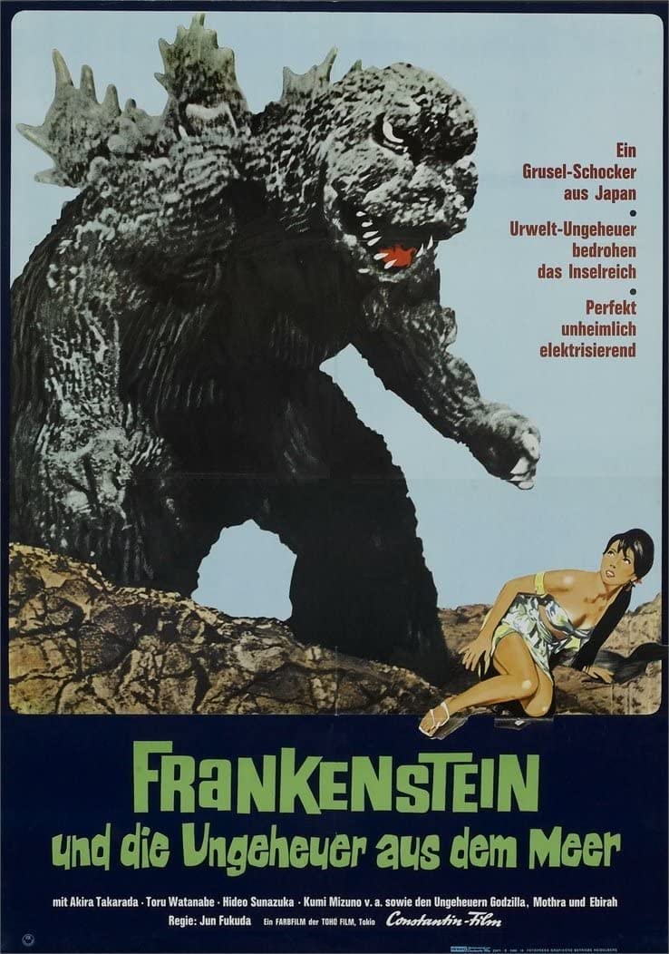 RPW Roystone Print Works Vintage Film and Theatre 'Godzilla Versus Frankenstein', Reproduction 250gsm A4 & A3 Vintage Classic Poster wall art poster – printed in Yorkshire