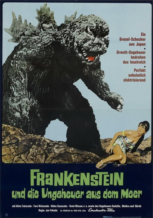 RPW Roystone Print Works Vintage Film and Theatre 'Godzilla Versus Frankenstein', Reproduction 250gsm A4 & A3 Vintage Classic Poster wall art poster – printed in Yorkshire