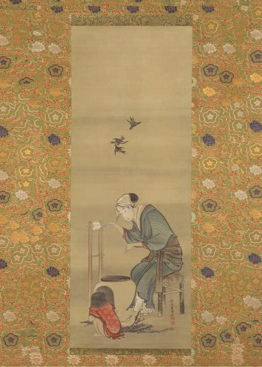 RPW Roystone Print Works Hokusai 'Woman Spinning Silk', Japan, 18-19th Century, Reproduction gloss A4 & A3 Ukiyo-e Classic Art Poster wall art poster – printed in Yorkshire