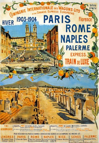 Vintage Paris Rome Naples Palerme Express Railway Travel Poster Wall Art A3 & A4 Re-Print Reproduction Print Card wall art poster – printed in Yorkshire