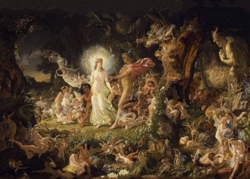 Vintage Film and Theatre 'Shakespeare. As You Like it. The Quarrel of Oberon and Titania, Detail', England, 1849, Joseph Noel Paton, Reproduction 250gsm A4 & A3 Vintage Shakespeare Poster wall art poster – printed in Yorkshire