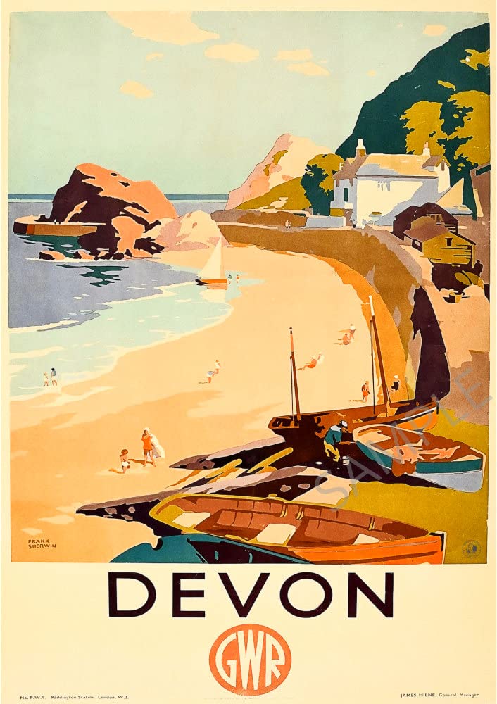 Vintage Railway Poster Wall Art A3 & A4 Devon Seaside Beach Coast Holiday Ad Frank Sherwin ART Print wall art poster – printed in Yorkshire