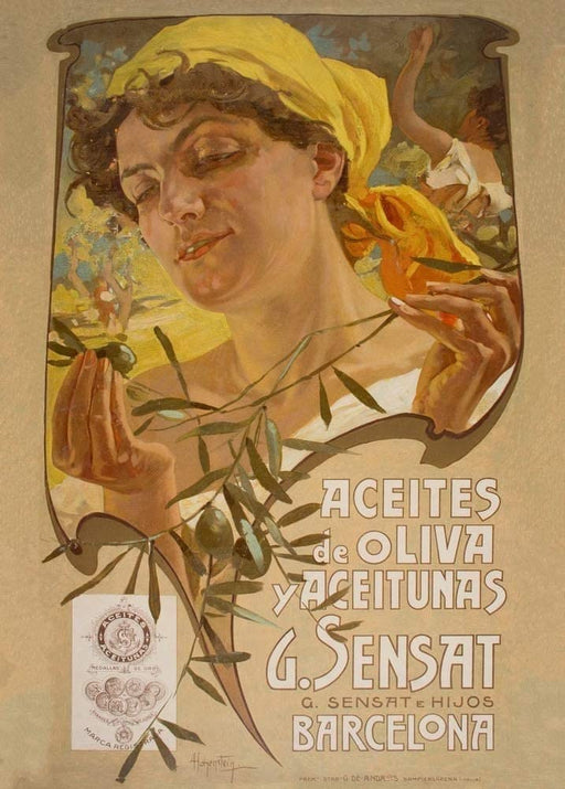 Adolfo Hohenstein 'Olive Oils and Olives by G. Sensat', 1903, Reproduction Vintage 250gsm Classic Art Nouveau Poster Print wall art poster – printed in Yorkshire