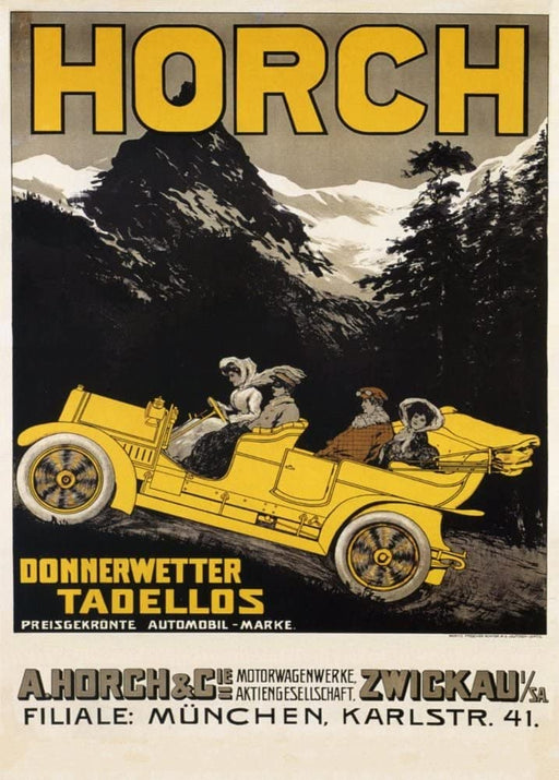 RPW Roystone Print Works Vintage Automobile 'Horch Automobiles, Munich', Germany, 1908, Reproduction 250gsm A4 & A3 Vintage Automobile Poster wall art poster – printed in Yorkshire