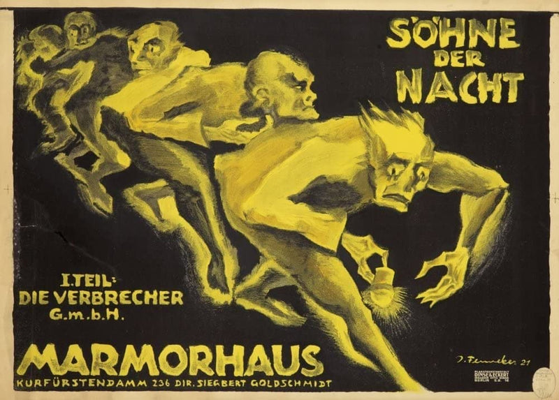 RPW Roystone Print Works Vintage Film and Theatre 'Sohne Der Nacht' Showing at The Marmorphaus, Berlin, Germany, 1920, Josef Fenneker, Reproduction 250gsm A4 & A3 Vintage Classic Movie Poster wall art poster – printed in Yorkshire