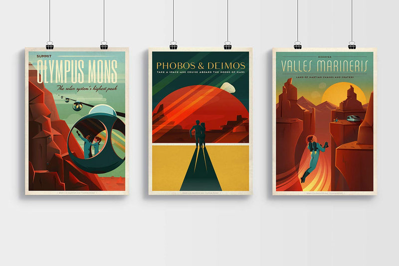 RPW Vintage 1950's Effect Space Travel posters triple set Wall Art Poster A4 and A3 size 250gsm Borderless print wall art poster – printed in Yorkshire