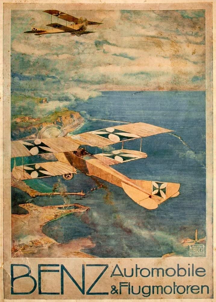 RPW Roystone Print Works Vintage German WW1 Propaganda 'Benz Automobile and Aeroplane Manufacturers', Germany, 1914-18, Reproduction 250gsm A4 & A3 Vintage German Aviation Poster wall art poster – printed in Yorkshire