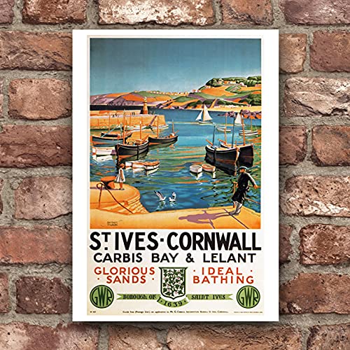 Vintage St Ives Cornwall Travel British Poster Wall Art A3 & A4 GWR Railway Reproduction Print wall art poster – printed in Yorkshire