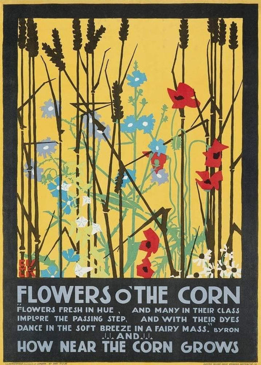 RPW Roystone Print Works Vintage London Underground 'Flowers o' The Corn', 1920, Edward McKnight Kauffer, Reproduction Classic Art Deco English Travel Poster wall art poster – printed in Yorkshire