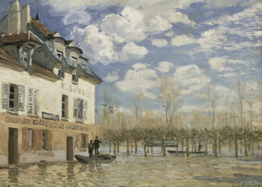 Alfred Sisley 'Boat in The Flood at Port Marly', 1876, British, Impressionism, Reproduction 250gsm A4 & A3 Vintage Classic Art Poster Print wall art poster – printed in Yorkshire