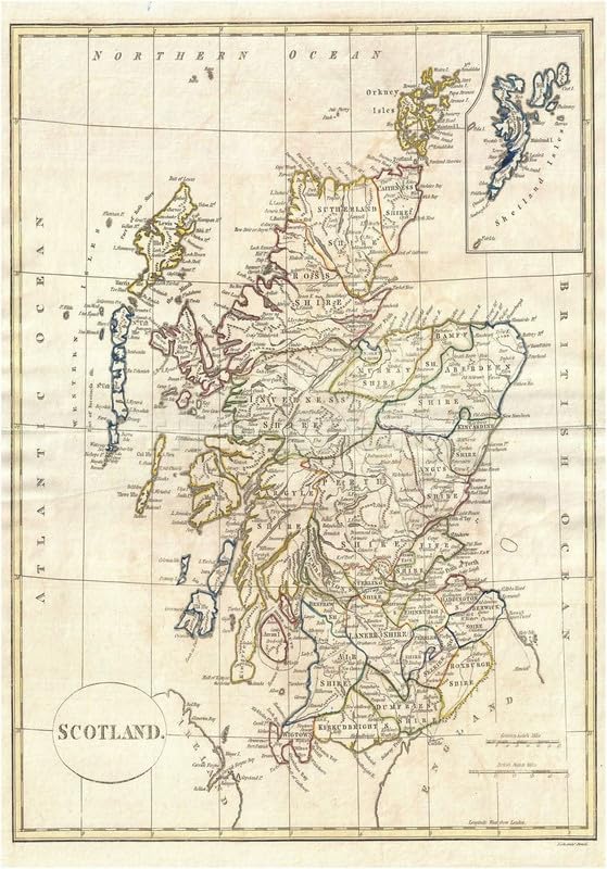 vintage Map of scotland wall art poster print Vintage wall art poster – printed in Yorkshire