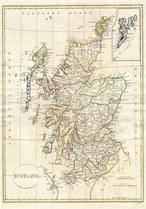 vintage Map of scotland wall art poster print Vintage wall art poster – printed in Yorkshire