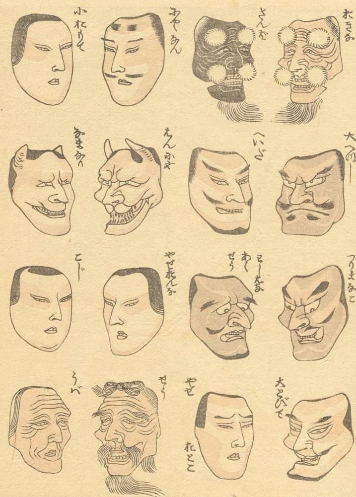 RPW Roystone Print Works Hokusai 'Masks for Dancing in Festivals, Second Illustrations', Japan, 18-19th Century, Reproduction gloss A4 & A3 Ukiyo-e Classic Art Poster wall art poster – printed in Yorkshire