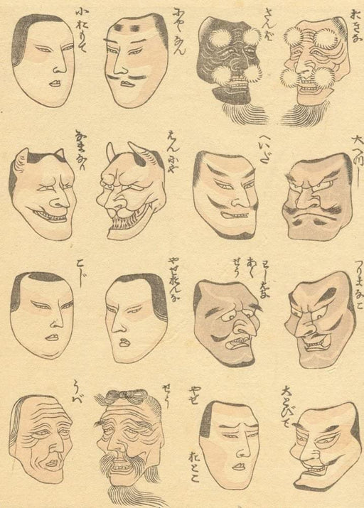 RPW Roystone Print Works Hokusai 'Masks for Dancing in Festivals, Second Illustrations', Japan, 18-19th Century, Reproduction gloss A4 & A3 Ukiyo-e Classic Art Poster wall art poster – printed in Yorkshire