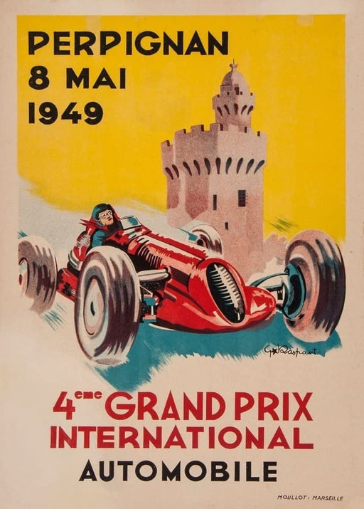 RPW Roystone Print Works Vintage Automobile 'Grand Prix, Perignan', France, 1949, Reproduction 250gsm A4 & A3 Vintage Art Deco Automobile Poster wall art poster – printed in Yorkshire