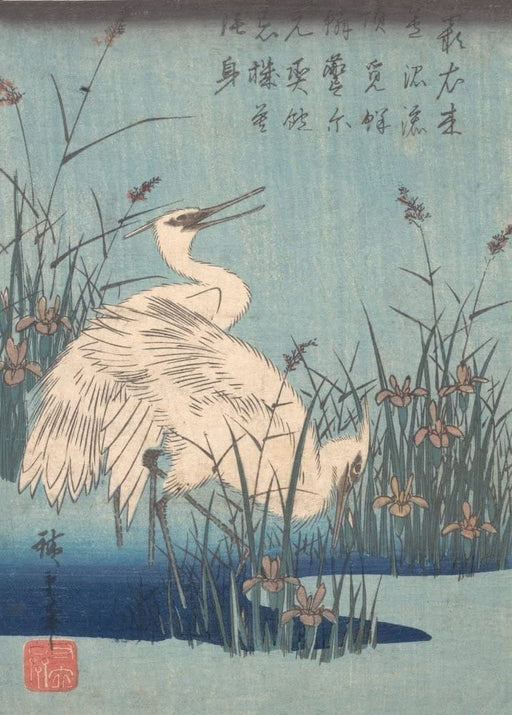 RPW Roystone Print Works Hiroshige 'Egret in Iris and Grasses', Japan, 19th Century, Reproduction gloss A4 & A3 Vintage Classic Ukiyo-e Art Poster wall art poster – printed in Yorkshire