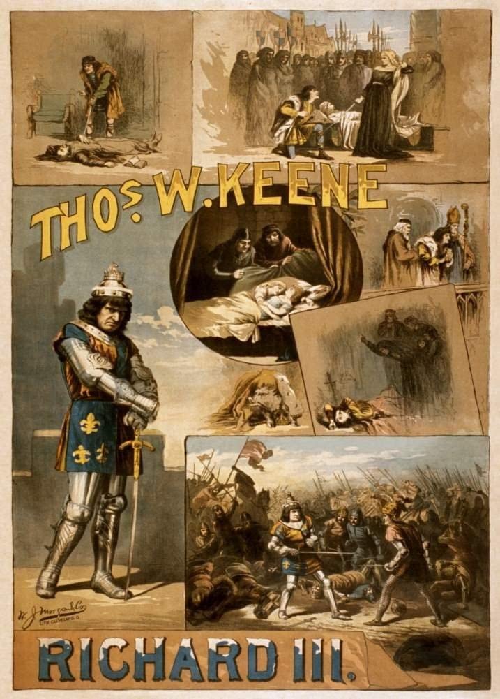 RPW Roystone Print Works Vintage Film and Theatre 'Shakespeare. Richard III', U.S.A, 1884, Reproduction 250gsm A4 & A3 Vintage Shakespeare Poster wall art poster – printed in Yorkshire