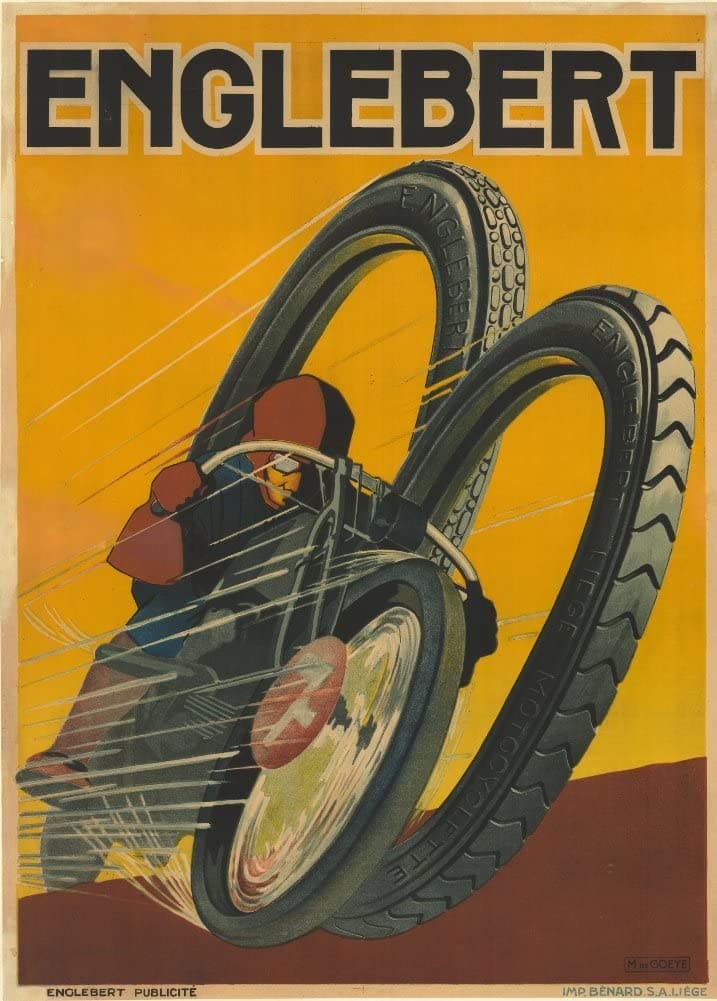 RPW Roystone Print Works Vintage Motorbikes 'Englebert Tryes', Belgium, Reproduction 250gsm A4 & A3 Vintage Art Deco Poster wall art poster – printed in Yorkshire