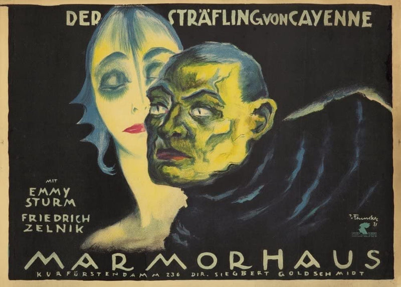 Vintage Film and Theatre 'Der Strafling von Cayenne' Showing at The Marmorphaus, Berlin, Germany, 1920, Josef Fenneker, Reproduction 250gsm A4 & A3 Vintage Classic Movie Poster wall art poster – printed in Yorkshire