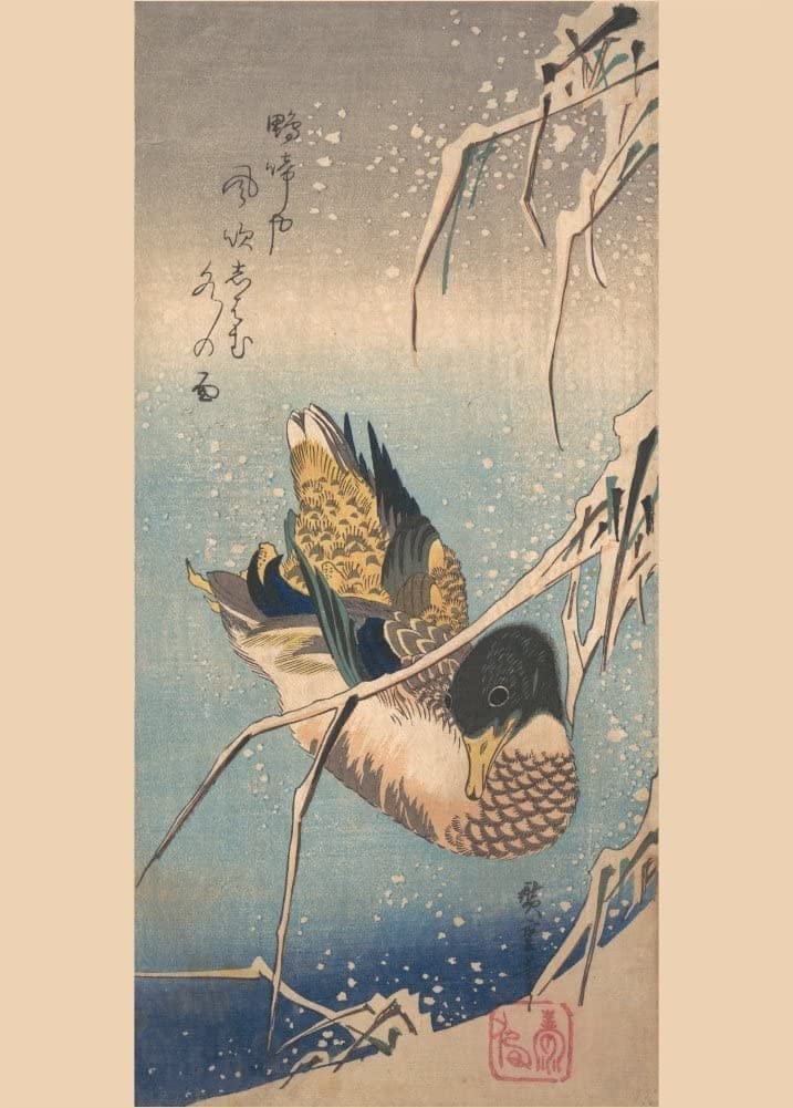 RPW Roystone Print Works Hiroshige 'A Wild Duck Near a Snow-Laden Shore', Japan, 19th Century, Reproduction gloss A4 & A3 Vintage Classic Ukiyo-e Art Poster wall art poster – printed in Yorkshire