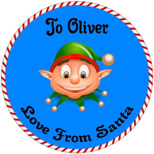 Personalised Christmas Stickers, 24 Pack, 45mm Round Labels, Santa Elf Design wall art poster – printed in Yorkshire