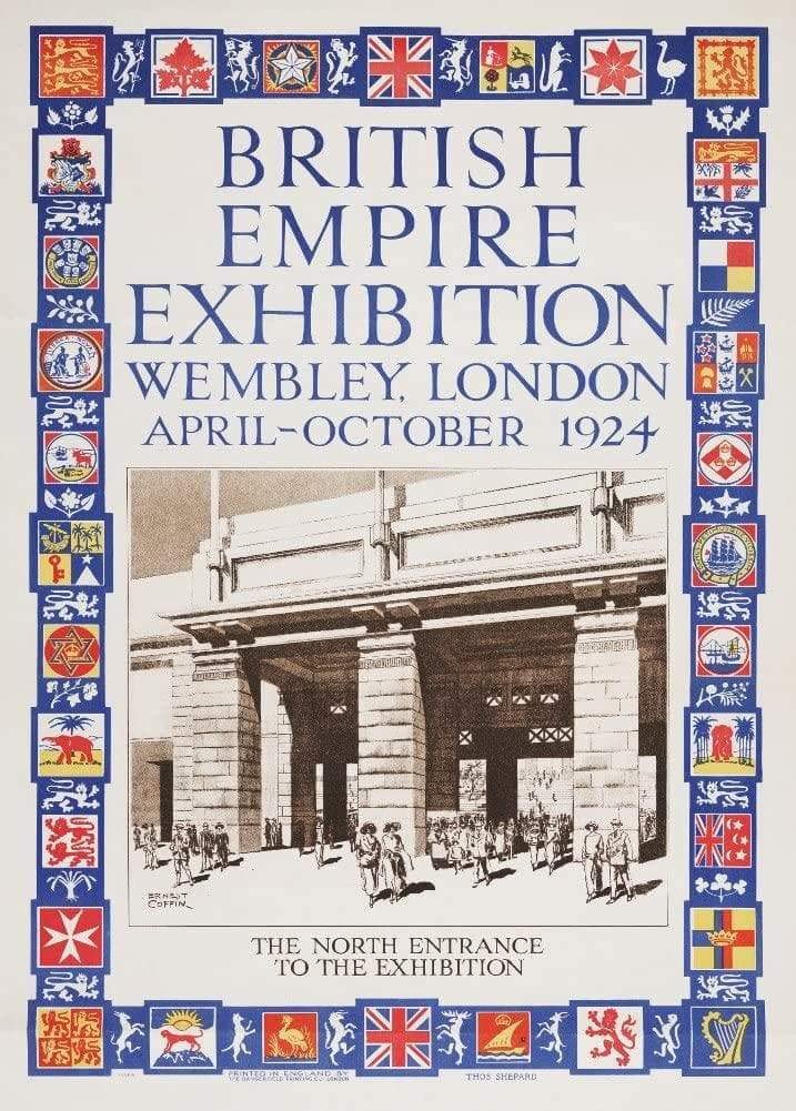 Vintage Travel England 'British Empire Exhibition, Wembley, London. The Palace of Engineering', 1924, Reproduction Vintage Art Deco Travel Poster wall art poster – printed in Yorkshire