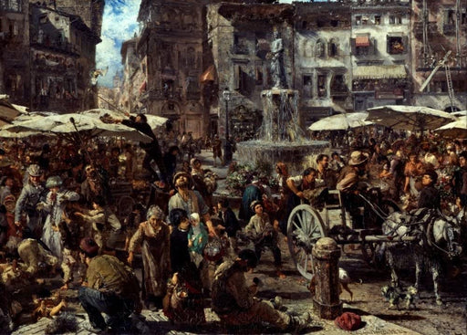 Adolph von Menzel 'Piazza d'erbe in Verona, Detail', Right-Side', German Realism, 1884, Reproduction 250gsm A4 & A3 Vintage Classic Art Poster Print wall art poster – printed in Yorkshire
