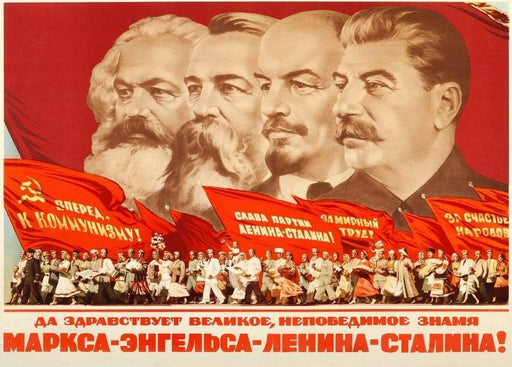 RPW Roystone Print Works Vintage Russian Propaganda 'Karl Marx, Friedrich Engel, Vladimir Lenin, Joseph Stalin', 1953, Reproduction 250gsm Gloss A4 & A3 Vintage wall art poster – printed in Yorkshire