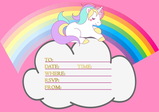 Roystone Print Works 20 x Unicorn pink Girls Birthday party invitations invites fun Cute event wall art poster – printed in Yorkshire