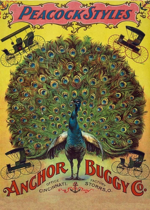 RPW Roystone Print Works Vintage Automobile 'Peacock Styles Buggies by The Anchor Buggy Company', U.S.A, 1887, Reproduction 250gsm A4 & A3 Art Nouveau Vintage Automobile Poster wall art poster – printed in Yorkshire