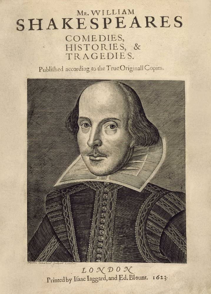 Vintage Film and Theatre 'Shakespeare. First Folio of Comedies, Histories and Tragedies', England, 1623, Reproduction 250gsm A4 & A3 Vintage Shakespeare Poster of The Front Cover wall art poster – printed in Yorkshire