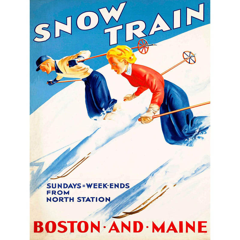 TRAVEL TOURISM WINTER SPORT TRANSPORT TRAIN BOSTON MAINE SKIING SKIS USA ART POSTER PRINT PICTURE A4 / A3 wall art poster – printed in Yorkshire